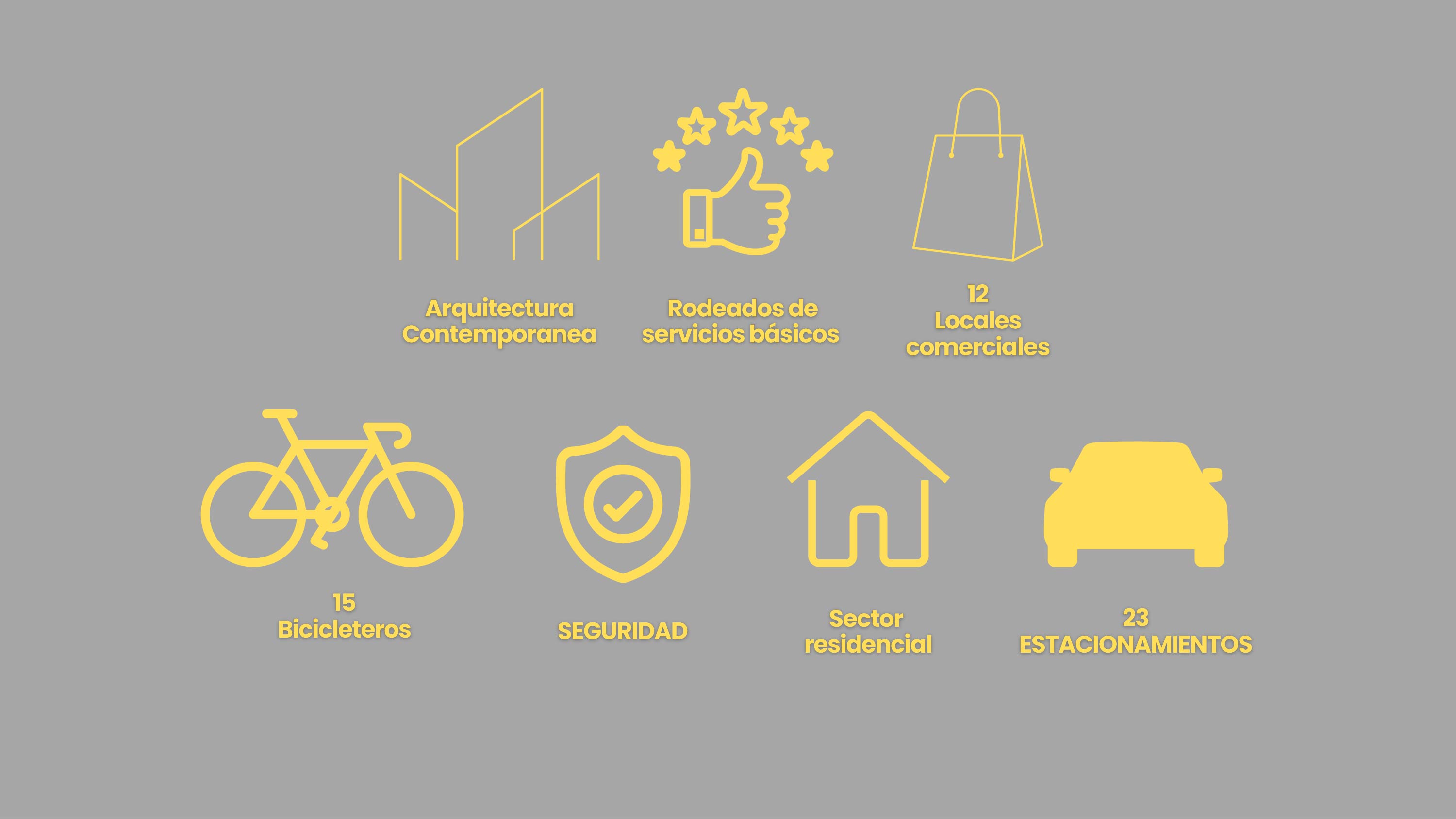 Características del Strip Center: arquitectura contemporánea, rodeado de servicios básicos, 12 locales comerciales, 15 bicicleteros, seguridad, sector residencial y 23 estacionamientos.